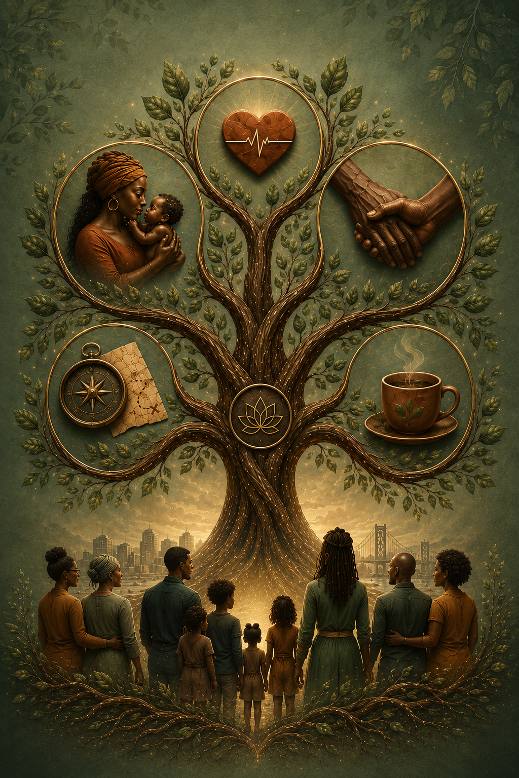 Tree of Life illustration representing the connected support system of Embracing Connections for Life, for BIPOC families, caregivers, emergency readiness, resource navigation, and restoration.