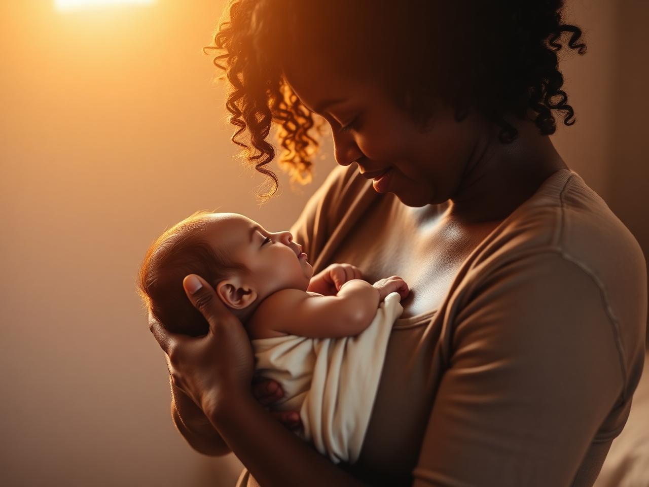 A mother cradling her newborn (placeholder for real BIPOC family imagery)